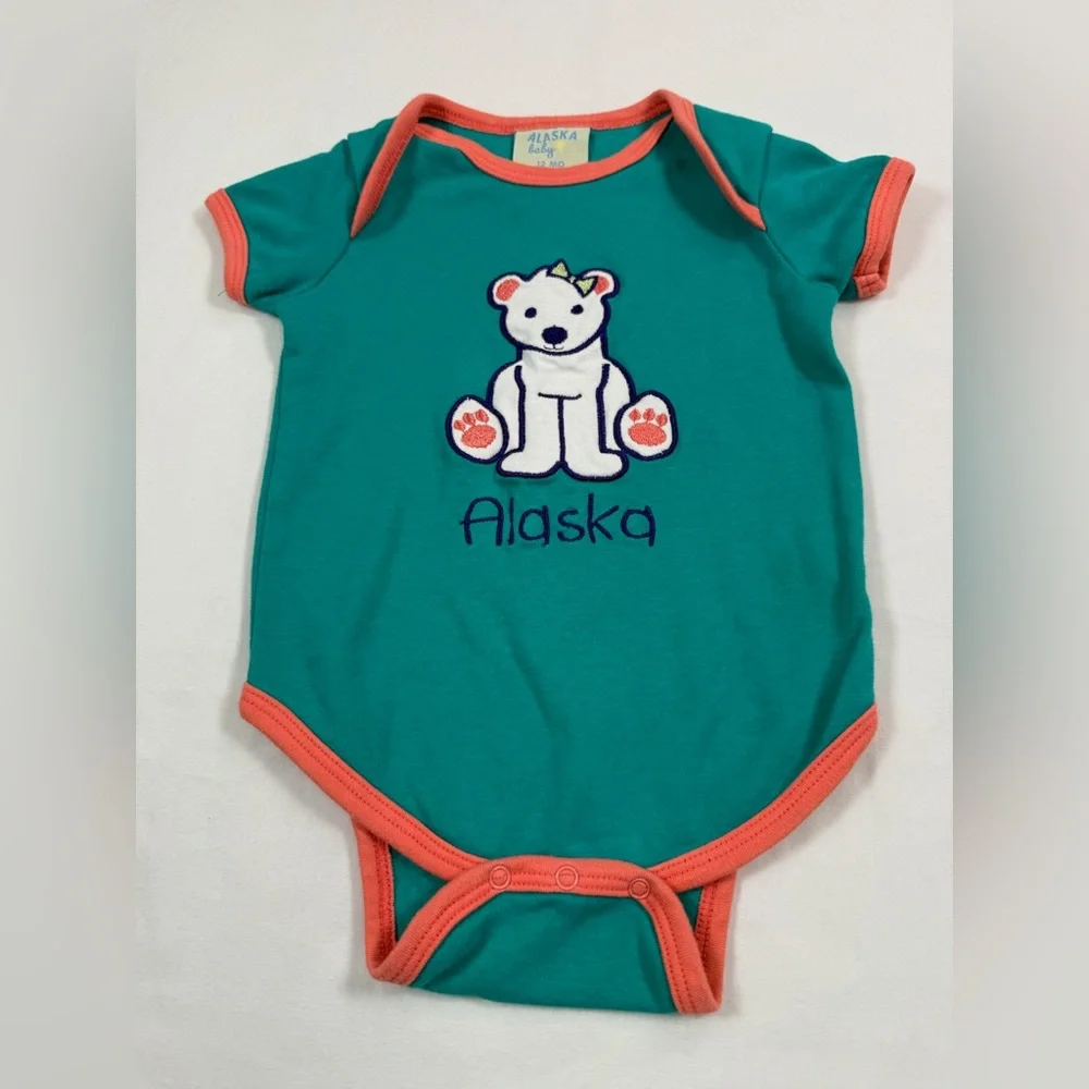 ALASKA BABY VTG Baby Girls' Polar Bear Embroidered One-Piece‎ Bodysuit 12M